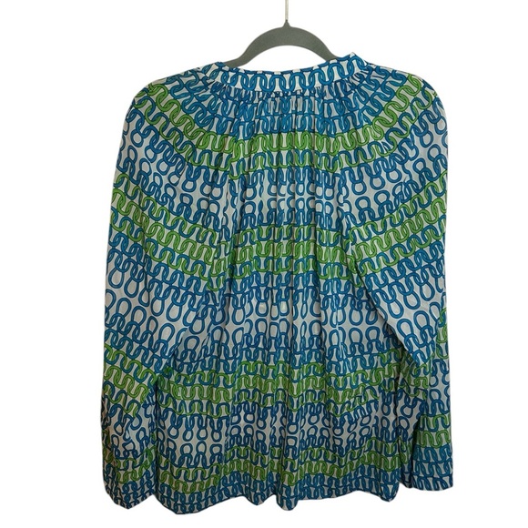Trina Turk Blue and Green Silk Patterned Blouse - Picture 2 of 3